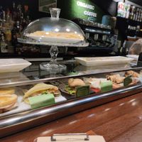 Pinxtos bar! The items with the green signs are vegan. at Crock and cock in Bilbao