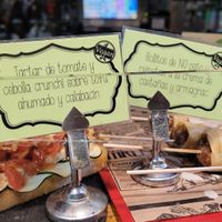 Vegan pintxos are labeled at Crock and cock in Bilbao