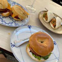 Bao buns, mini vegan hamburgers, vegan tofu bagel    at Crock and cock in Bilbao