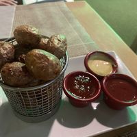Wrinkled potatoes with 3 vegan sauces  at Crock and cock in Bilbao