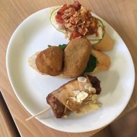 Different options of "tapas" tofu and soy.  at Crock and cock in Bilbao