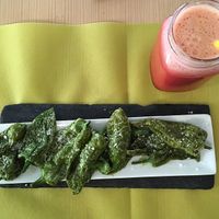 Starter and fresh juice. at Crock and cock in Bilbao