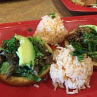 Sopes with toppings. Crunchy Sopes, so delicious. at La Blue Casa in Arlington