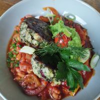 Winter letscho with spinage dumplings and peas creme at 7Stern in Vienna