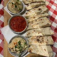 Dips and pita (minus the tzatziki with extra hummus)  at Food House in Mostar