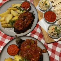 Stuffed aubergine and dipadips  at Food House in Mostar