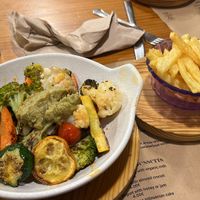 Chargrilled mixed vegetables with avocado saucee  at Casa Alongos in Melide