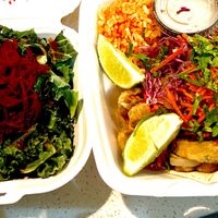 Kale and beet salad with mushroom tacos.  at Viva Vegeria in San Antonio
