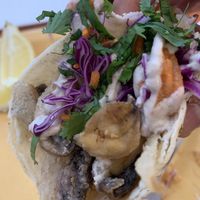Closeup of the mushroom chicharron tacos   at Viva Vegeria in San Antonio