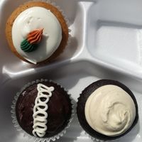 Overpriced cupcakes (carrot cake, chocolate peanut butter and vanilla cream-filled) at Viva Vegeria in San Antonio