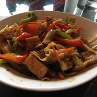 vegan pad saew with crispy tofu at Keo's Kitchen in Saskatoon