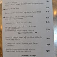 Vegan section of menu (there are also a couple of vegan desserts) at RiverView Restaurant in Dunkeld