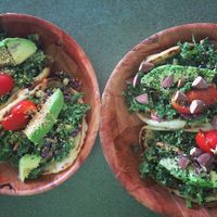 Surf Tacos on bottom and Kale Avocado Tacos on top at Leahi Health - Oahu in Kailua