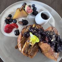 Vegan french toast, lots of fruit!  at Blendlove in Southport