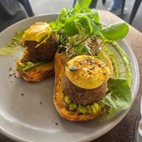 Eggs Benny with falafel eggs at Blendlove in Southport