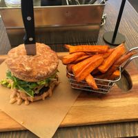 BBQ Ranch burger + Fries at Blendlove in Southport