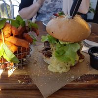 Cheeseburger with bacon and avo - vegan at Blendlove in Southport