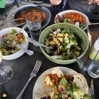 3 dishes from the first course.   at Ultreia Cafe and Alburgue in Arzua