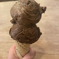 Dark chocolate spice cake & dark chocolate fudge brownie in a vegan cone💗 at Van Leeuwen Ice Cream - Boerum Hill in Brooklyn