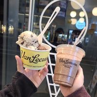 Cookies and Cream Caramel Swirl with Dark Chocolate Fudge, and a Dark Chocolate Fudge Milkshake at Van Leeuwen Ice Cream - East Village in New York City