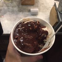  rocky road and cookie dough w vegan chocolate sauce  at Van Leeuwen Ice Cream - East Village in New York City