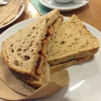Vegan Sausage Sandwich at Cafe Mbriki in Leicester