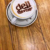 Coffee art. Many vegan m*lk choices at Deli Flavour - Silver Arcade in Leicester