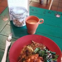 Oat Latte with Root veggie cakes, mushrooms, spinach, smoky beans Wallflower breakie!  at The Wallflower Cafe in Herne Bay