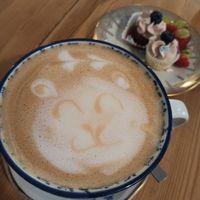 Teddy bear cappuccino with oat milk at Cafe Herzstück in Goerlitz