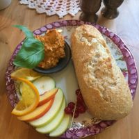 bread with tomato basil spread at Cafe Herzstück in Goerlitz