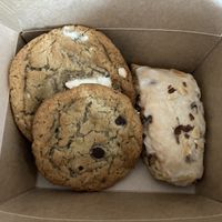 Rosemary chocolate chip, white chocolate chunk cookies and an almond blueberry scone. at The Coronado PHX in Phoenix