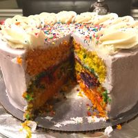 inside my special order Unicorn/Rainbow cake at The Coronado PHX in Phoenix