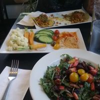 Roasted Beet Salad, Vegetable Hummus Plate, Chorizo Tacos (with tofu) at The Coronado PHX in Phoenix