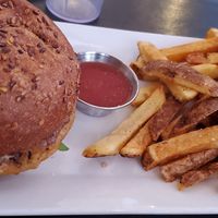 Chickpea Burger and fries. at The Coronado PHX in Phoenix