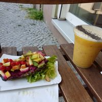 A bit like an enthusiastic bruschetta and a smoothie! at Superfran's Feinkost-Manufaktur in Berlin