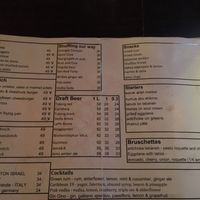 English menu at Shuffle Pub in Tel Aviv