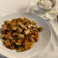 Mango tofu curry with basmati rice   at Manna in Innsbruck