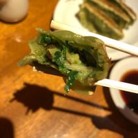 Inside the gyoza, I think was mushrooms and spinach  at Chabuton in Kyoto
