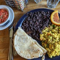Veganized huevos Mexicano - tofu instead of eggs and no cheese. Very good! at Walnut Avenue Cafe in Santa Cruz