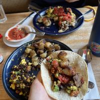 huevos mexicanos  at Walnut Avenue Cafe in Santa Cruz