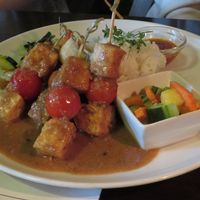 Tofu skewers in peanut sauce (vegan) at Cafe Bali in Saarbrucken