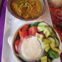Salad and beautiful daal at Cafe Shanti in Lincoln