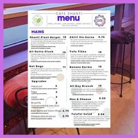 Menu at 26/02/23 at Cafe Shanti in Lincoln