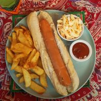 Moving mountains hotdog at Cafe Shanti in Lincoln