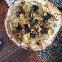Potato pizza with beyond sausage   at Gigi Pizzeria in Newtown