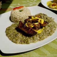 Rice, mung beans and eggplant strips. at Muya Vegan Cafe - Maybe closed in Trujillo