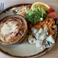 Onion, beetroot & goats cheese quiche.   at Caudwell's Mill Craft Centre in Rowsley