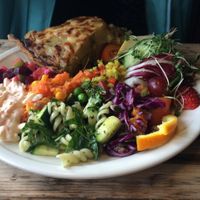 Homity pie and salad at Caudwell's Mill Craft Centre in Rowsley