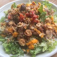 Fried soymeat with roasted summer vegetables at Veg Out in Kyoto