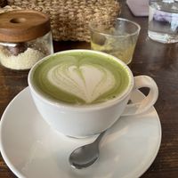 Matcha latte with oat milk   at Veg Out in Kyoto